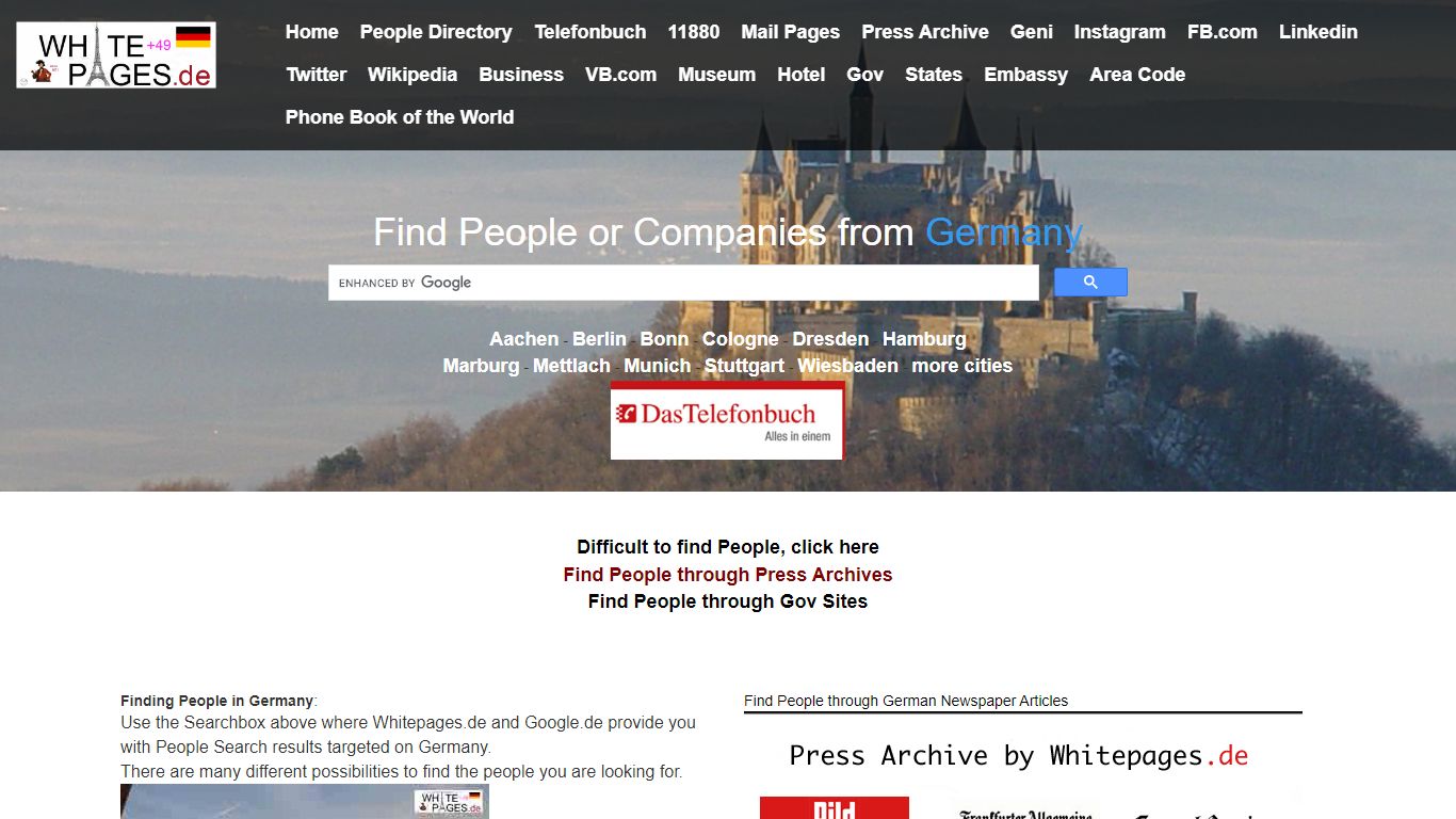 Whitepages.de - Connect with People from Germany, Telefonbuch